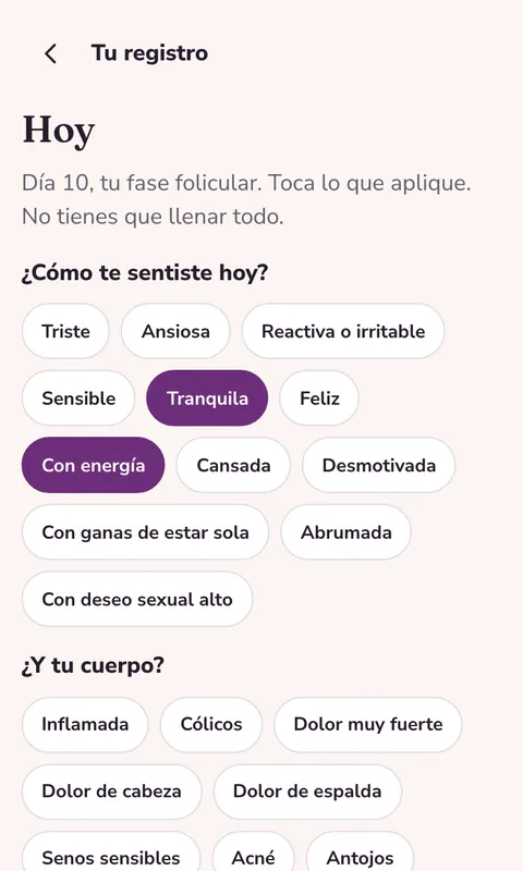 El registro del día: cómo te sentiste y tu cuerpo